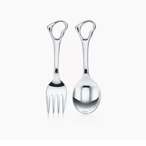 NWT Tiffany & Co Elsa Peretti Open Heart fork and spoon baby set sterling silver